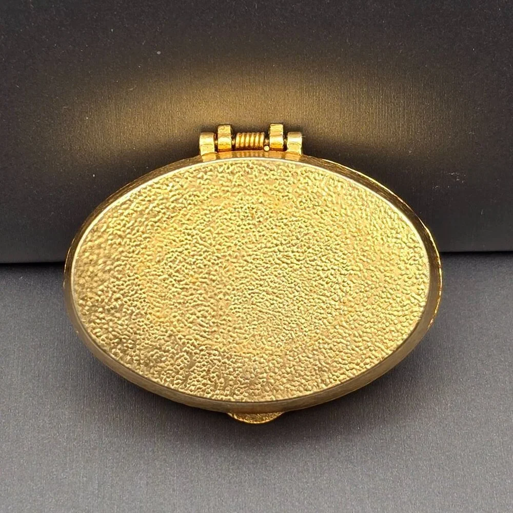 VTG Helena Rubinstein Trinket Box 1.75" Gold Tone Blue Cabochon Vanity Accent 60 - Picture 2 of 8